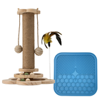 flower tower krabpaal van hout met sisal en blauwe likmat voor katten