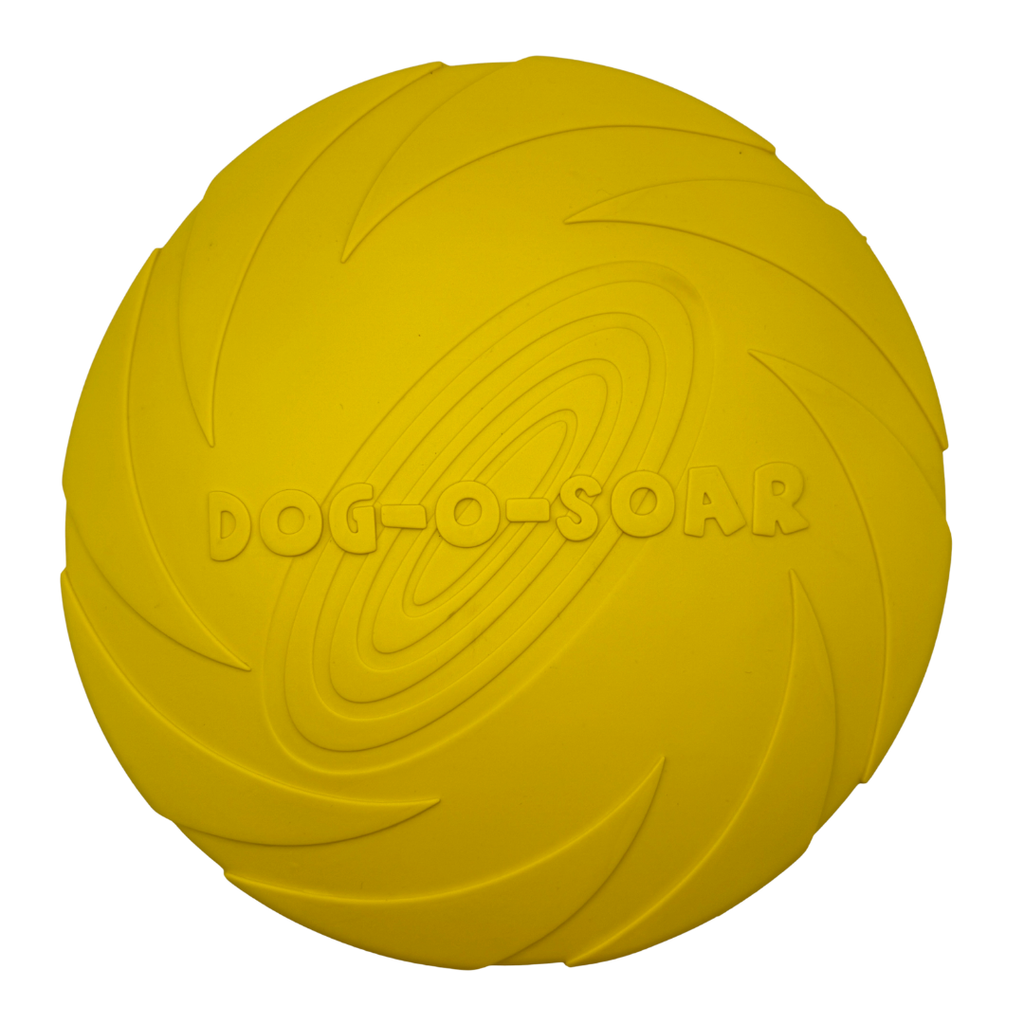 gele frisbee 22 cm van natuurlijk rubber voor honden die blijft drijven