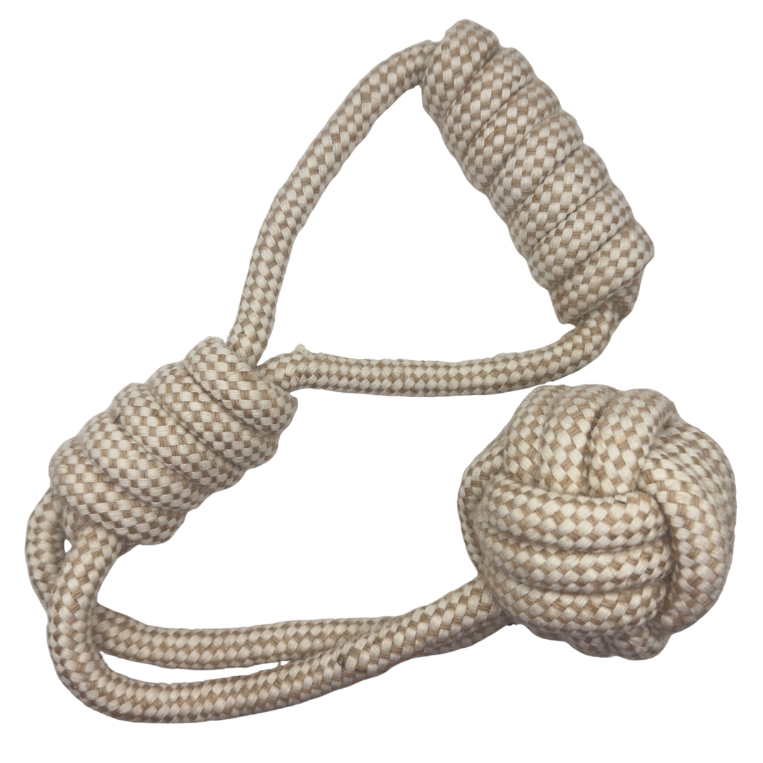 hennep trektouw met gevlochten bal voor honden van natuurlijk vezelmateriaal