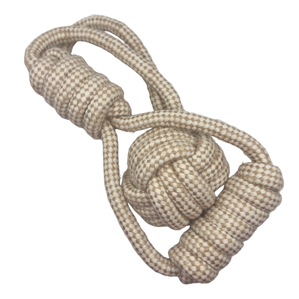 hennep trektouw met gevlochten speelbal voor honden geschikt voor trekspel