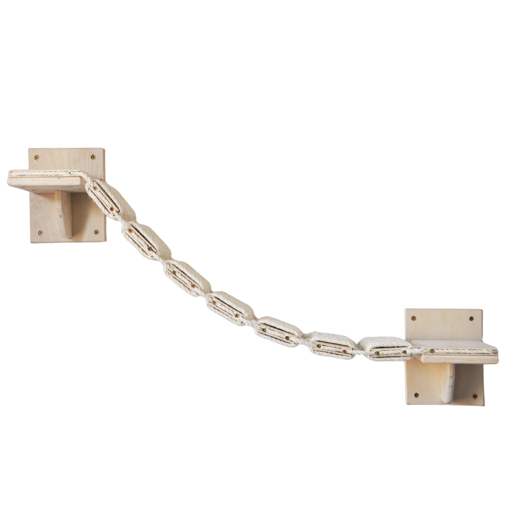Kattenklimladder houten klimtrap voor katten aan de muur, met touwstructuur