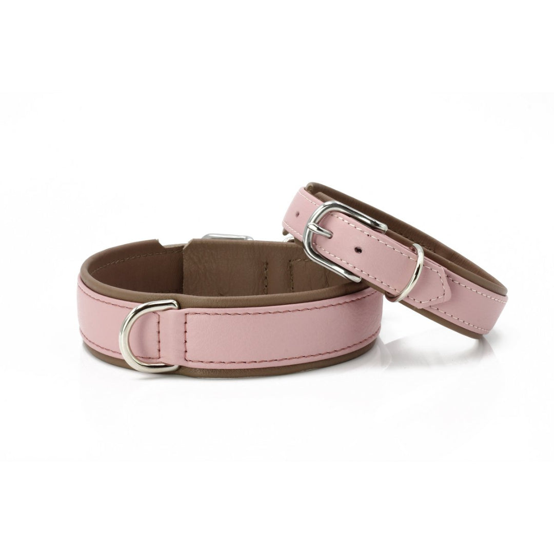 LABONI AMICI hondenhalsband in roze nappaleer – handgemaakt en comfortabel met roségouden accenten