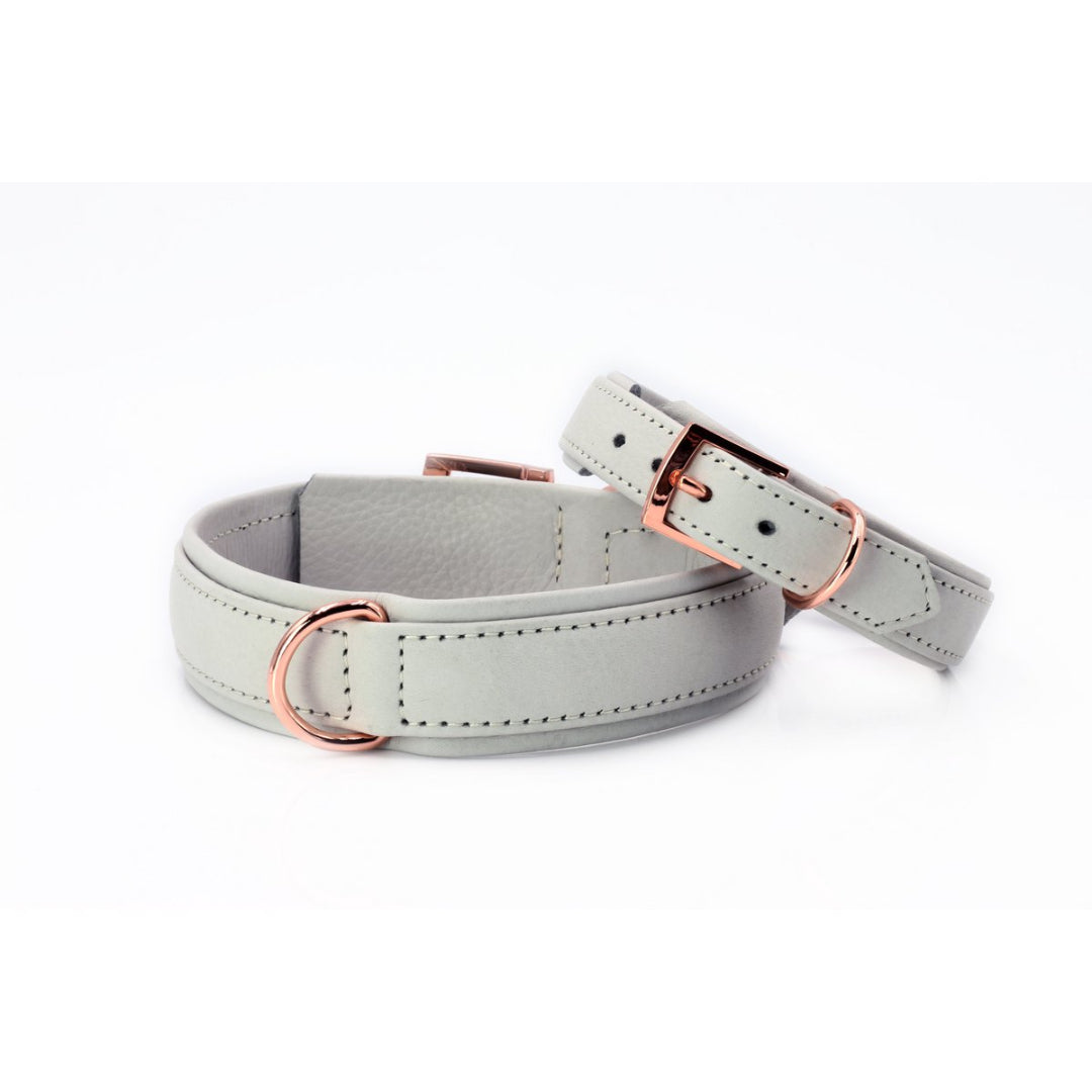 LABONI AMICI hondenhalsband van lichtgrijs nappaleer – handgemaakt en comfortabel voor dagelijks gebruik