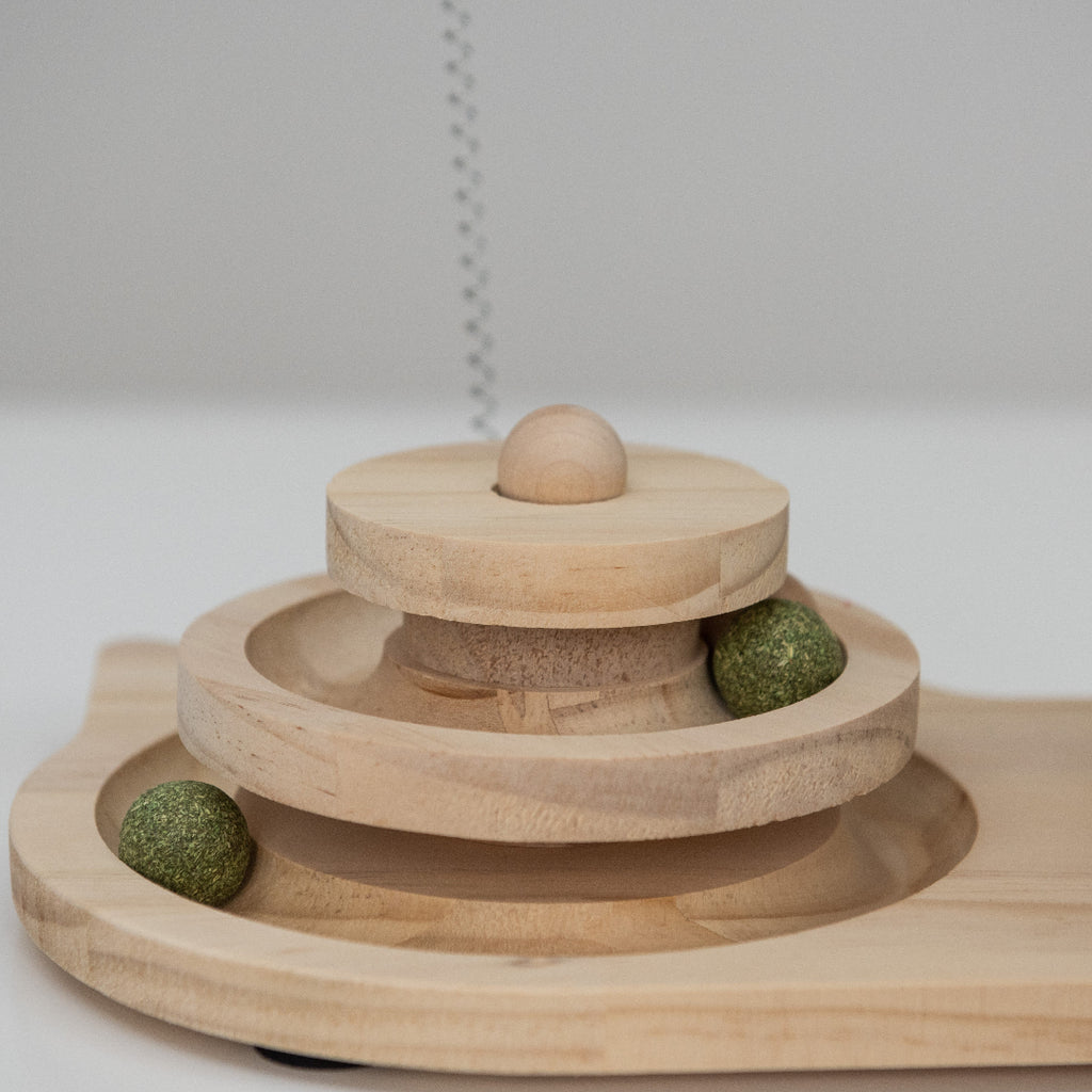 Krab & Speel Paddenstoel van hout met groene touwkap, speelcirkel en catnipbal