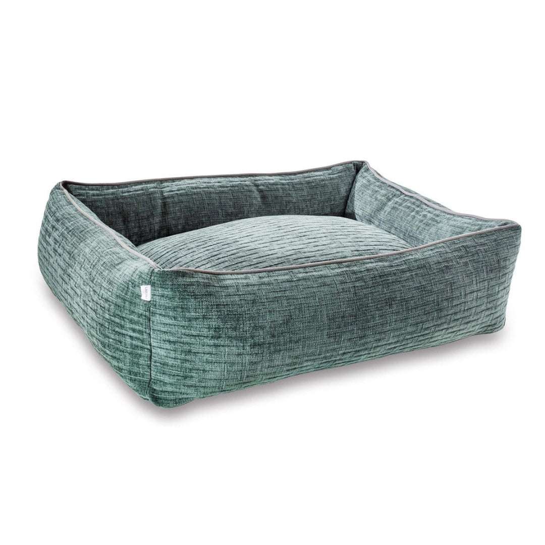 Petrolkleurig retro hondenbed NOVA van LABONI met ribstructuur