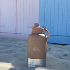 RVS honden drinkfles 3-in-1 met voer- en waterbakjes, 1000 ml, in ivoorwit, rookroze, saliegroen en zandbruin