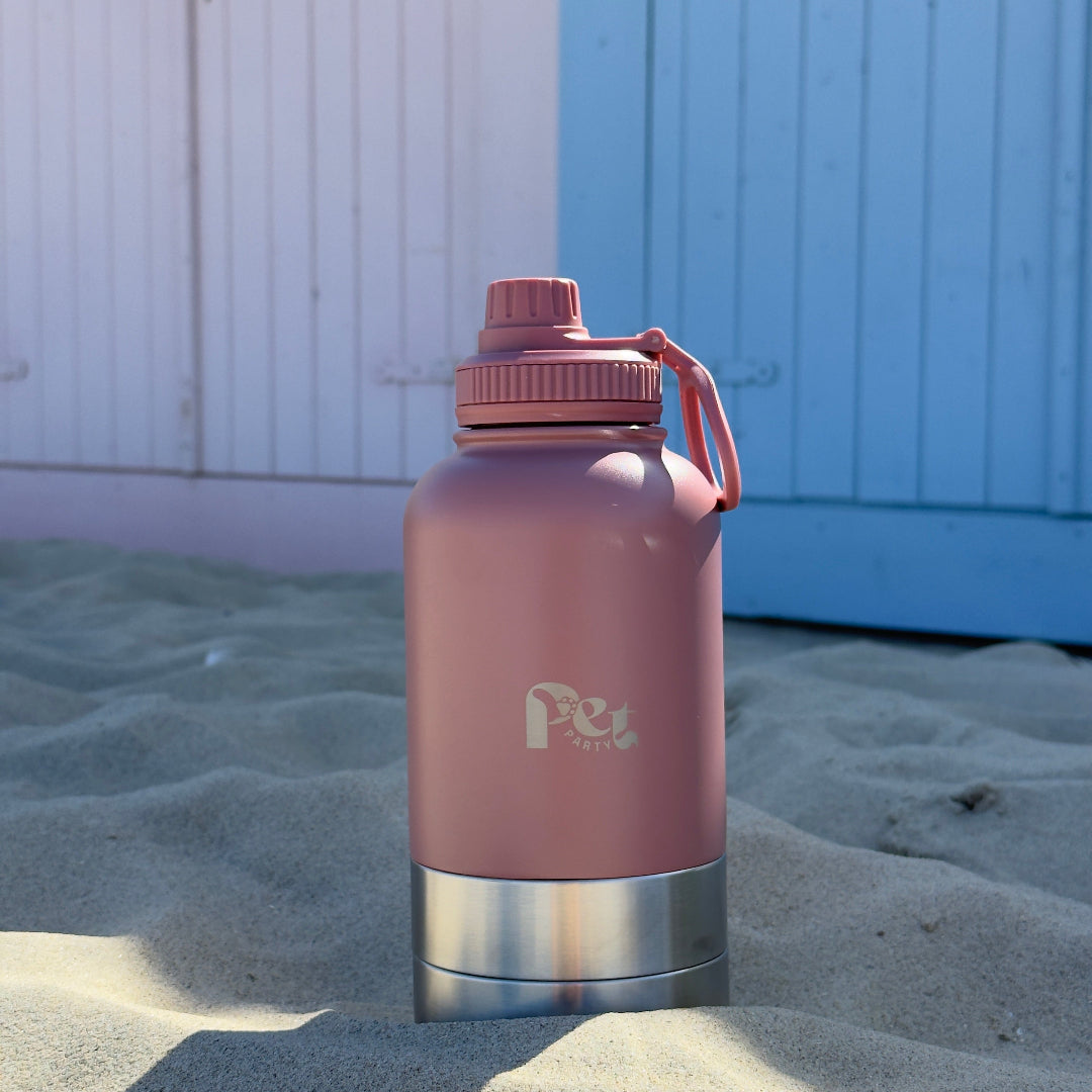 RVS honden drinkfles 3-in-1 met voer- en waterbakjes, 1000 ml, in ivoorwit, rookroze, saliegroen en zandbruin