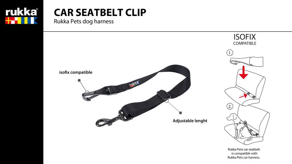 Rukka Seatbelt Clip ISOFIX autogordel voor honden, verstelbaar en veilig in de auto uitleg