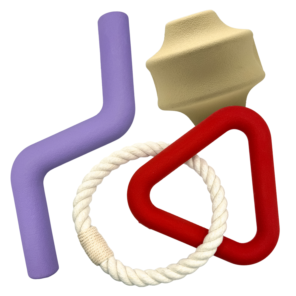 hondenspeelgoed bundel met speeltak, snackbal en triangel van natuurlijk rubber