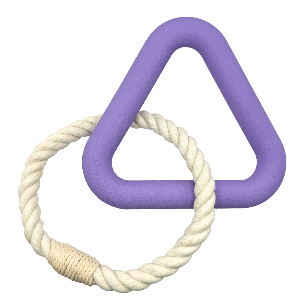 paarse triangel van natuurlijk rubber met treklijn voor honden