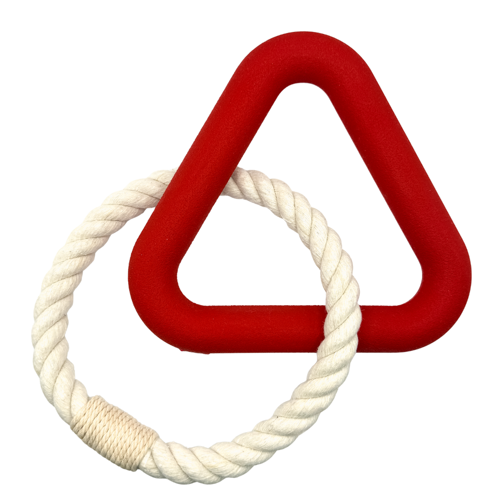rode triangel van natuurlijk rubber met gedraaid touw voor honden