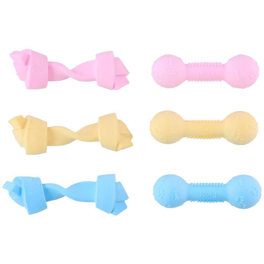 Hondenspeelgoed Bot/Dumbbell – 14×4,5 cm – Zacht & Duurzaam in Pastelkleuren