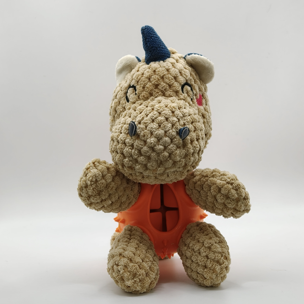 Eenhoorn snackspeeltje van plush en rubber, perfect voor kleine honden om te kauwen en te spelen.